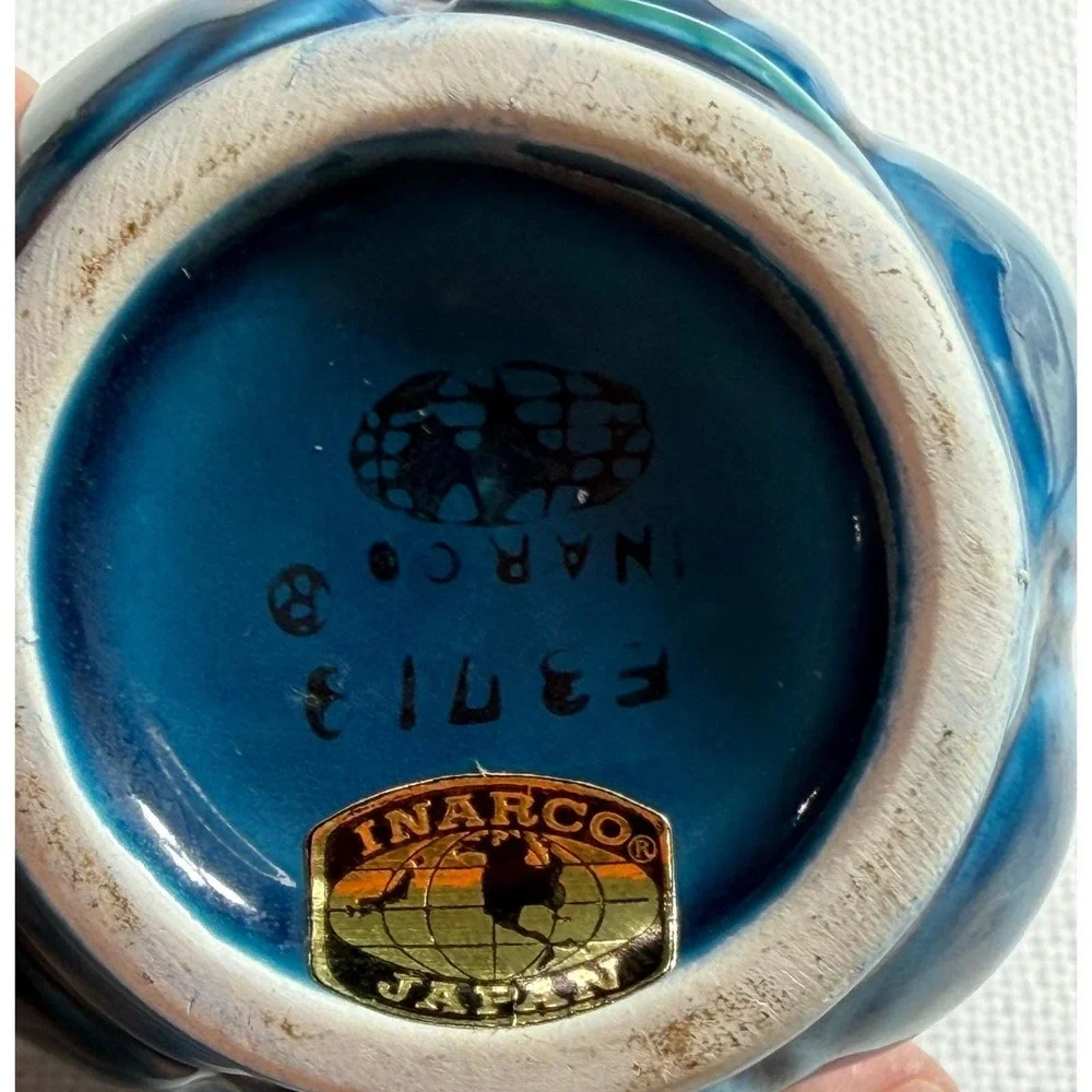 Vintage‎ Inarco Japan Blue Fruit Ceramic Creamer and Sugar Bowl Set E3713 Teal